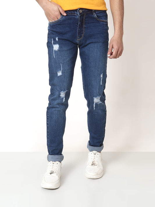 Boys Slim Damage Blue Denim Jeans