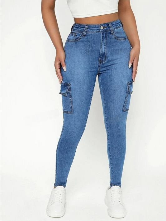 Women Six Pocket Skinny Blue Jeans